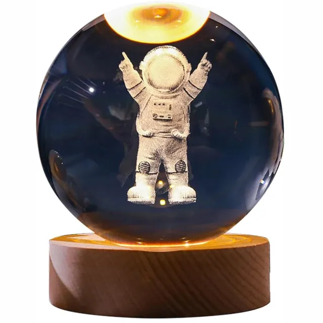 KZQ Kristallen bollamp - Nachtlampje - Lamp met kristallen glazen bolvoet - Astronautvorm - USB-oplaadkabel - Met schakelaar - 6 x 6 x 12 cm Transparant