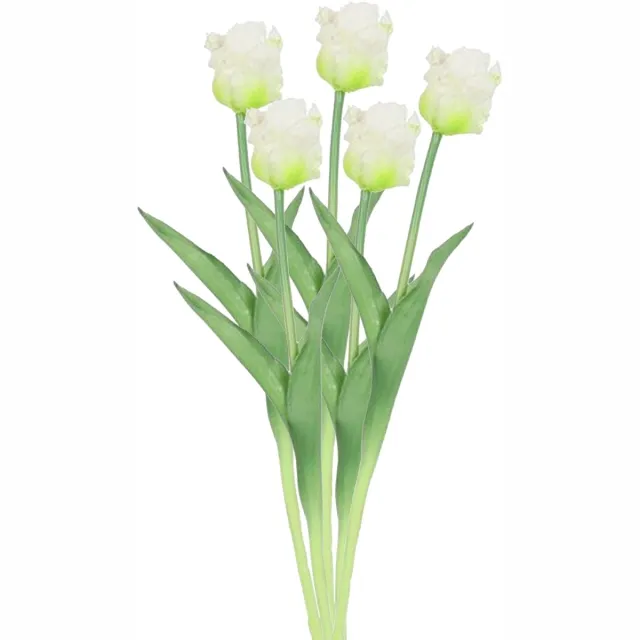 Countryfield Kunstbloem tulp Parkiet - 5x - wit - real touch - levensecht - 40 cm - decoratie bloemen