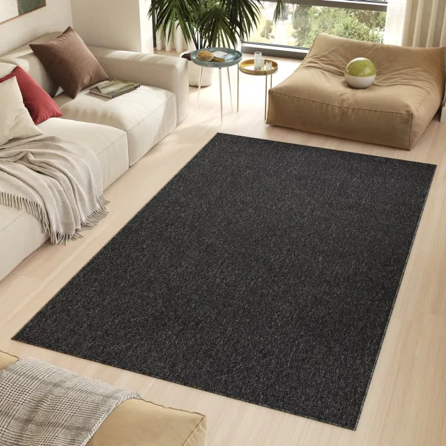 Tapiso Nizza Vloerkleed Zwart Laagpolig Antislip Waasbaar Tapijt Maat- 160x220