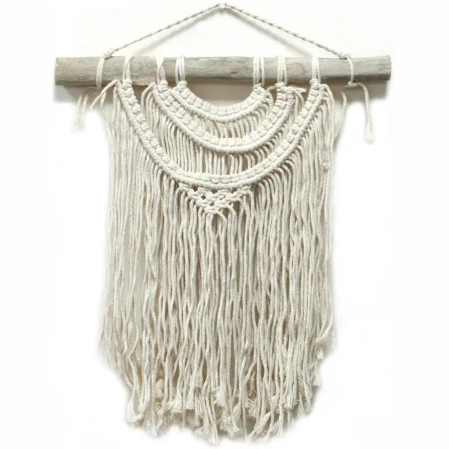 Ancient Wisdom Macramé Wandkleed - Drie Golven - Beige - 56x44cm Beige - Gebroken Wit