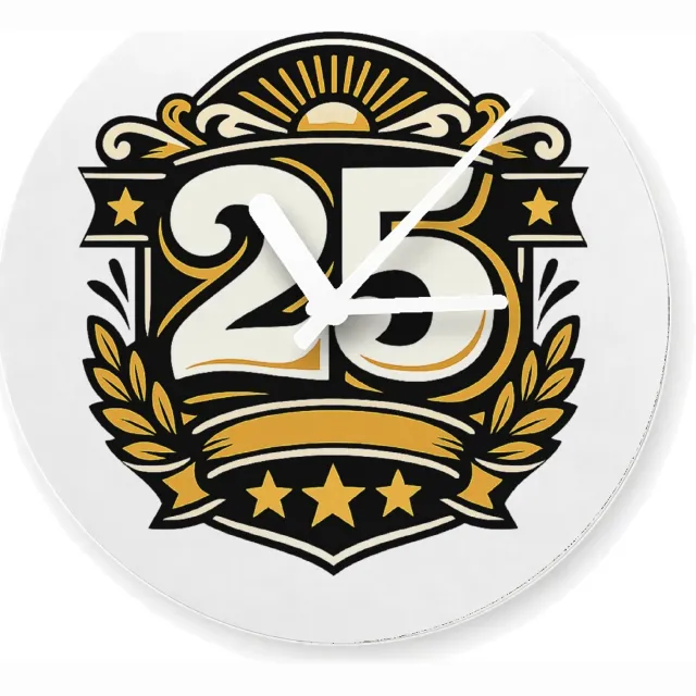 Mr Cadeautjes Glazen klok Ø 20 - design Retro jubileumontwerp met een groot middenicoon en gebogen t | cadeau Wit