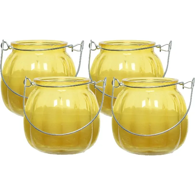 Decoris Citronella kaars voor buiten - 4x - glas - geel - 15 branduren - D8 x H8 cm - citrus geur