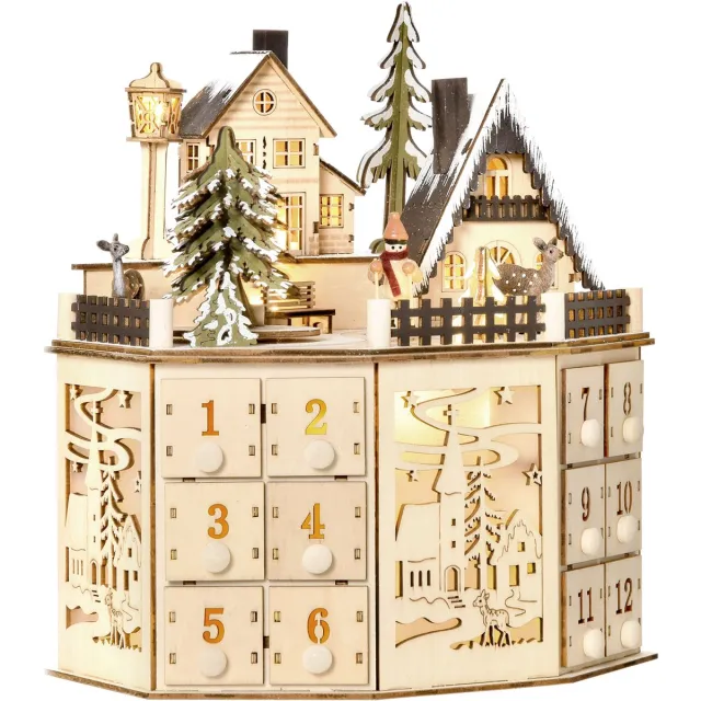Homcom Kerst Adventskalender Multiplex 25B x 20D x 29H cm Natuurhout natur
