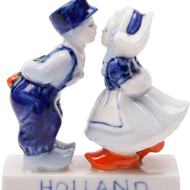 Heinen Delfts Blauw Decoratiebeeld Kissing couple - Delfts blauw - 18 cm Multicolor