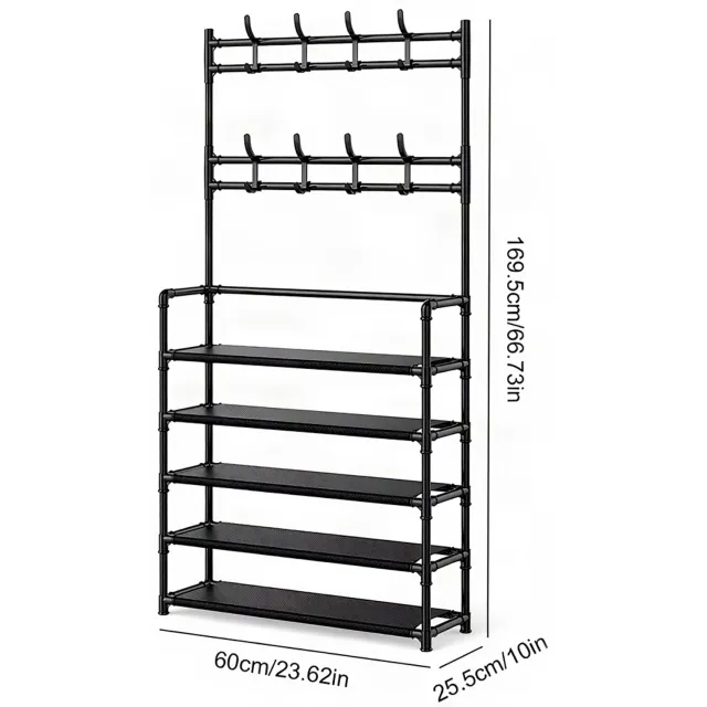 Happiq Kleerhanger Schoenenrek - Voor Deuropening of Woonkamer - Vloerstaande Organizer - 5-Tier Zwart