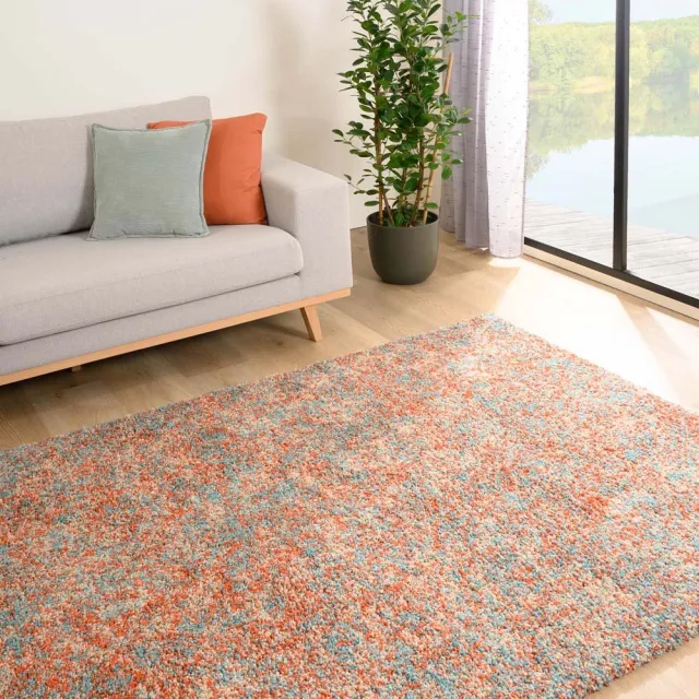 Tapeso Hoogpolig vloerkleed - Blend oranje/blauw 120x170