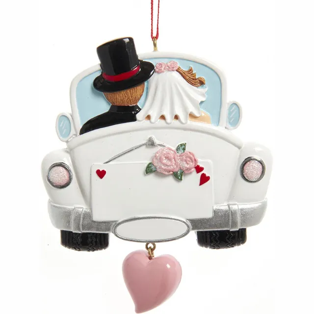 Kurt S. Adler Kersthanger ornament trouwen trouwauto wit/zwart/roze
