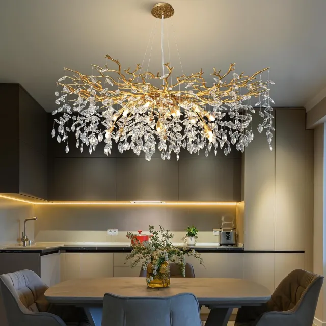 YUYI Kroonluchter K9 kristal regendruppel Ø120 cm goud boomtak 18 G9 fittingen woonkamer en slaapkamer