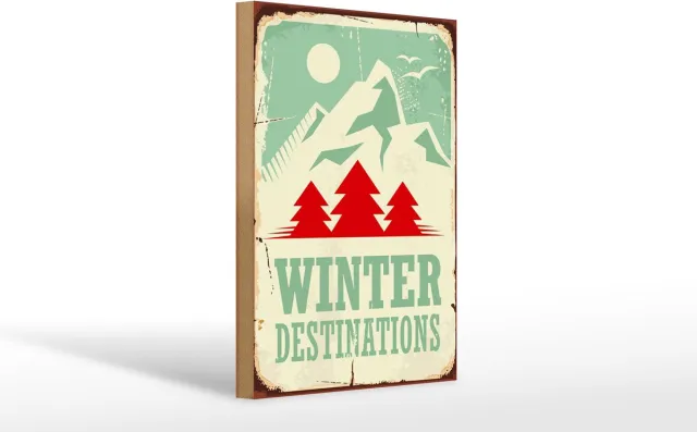 Femer Holzschild Retro 20x30cm Ski winter destinations Abenteuer