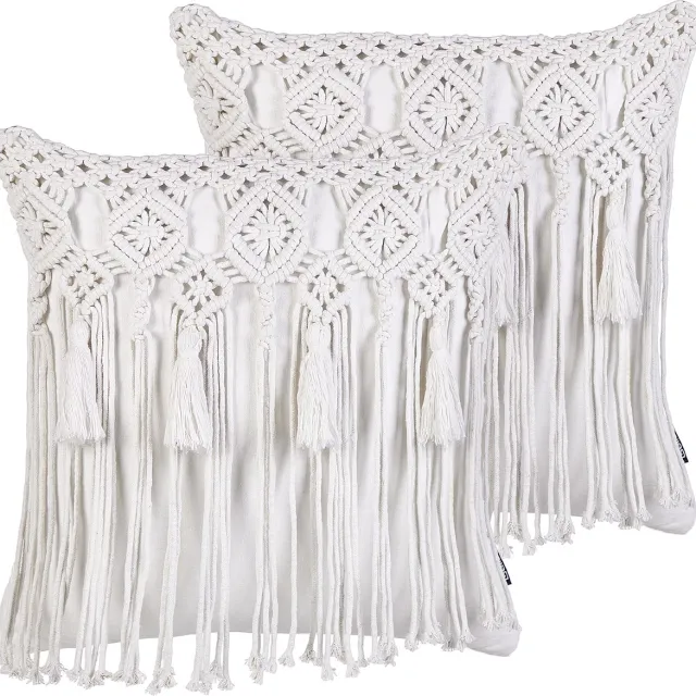 Beliani BAMIAN - Sierkussen set van 2 - Gebroken wit - 45 x 45 cm - Katoen