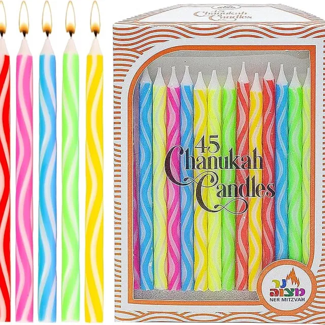 Ner Mitzveh Chanukah Menorah Candles - Colorful Diamond Criss-Cross - 45 pk Multi colour