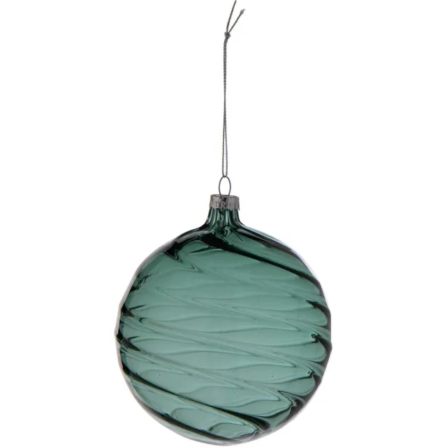 J-Line Geribbelde kerstbal - glas - donkergroen - large - set van 12