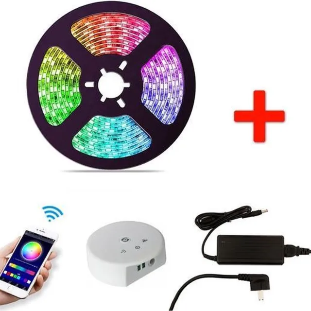 Groenovatie Smart RGB LED Strip Set - 5 Meter - 14.4 Watt/meter - Met Adapter & Wifi Controller zwart
