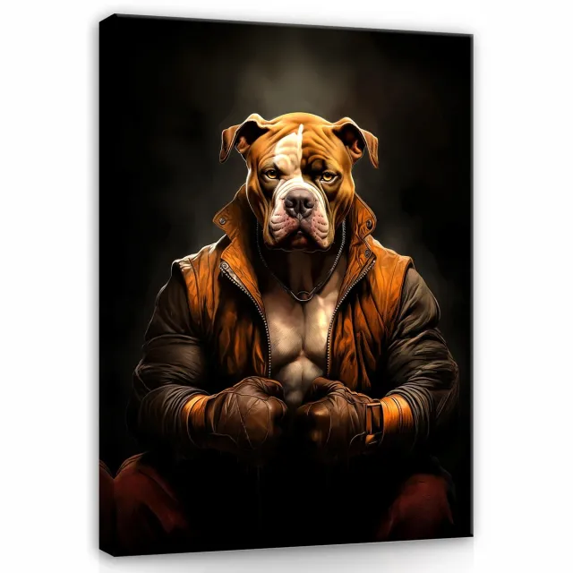 WALLARENA Canvas schilderij - 60x40 cm - abstract schilderij van een pitbull voor slaapkamer of kantoor multikleurig
