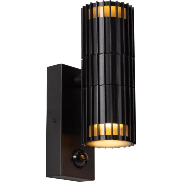 Lucide TIMBALA - Wandspot / Wandlamp Binnen/Buiten - 2xGU10 (MR16) - IP44 - Beweging & dag/nacht sensor - Zwart - Essential