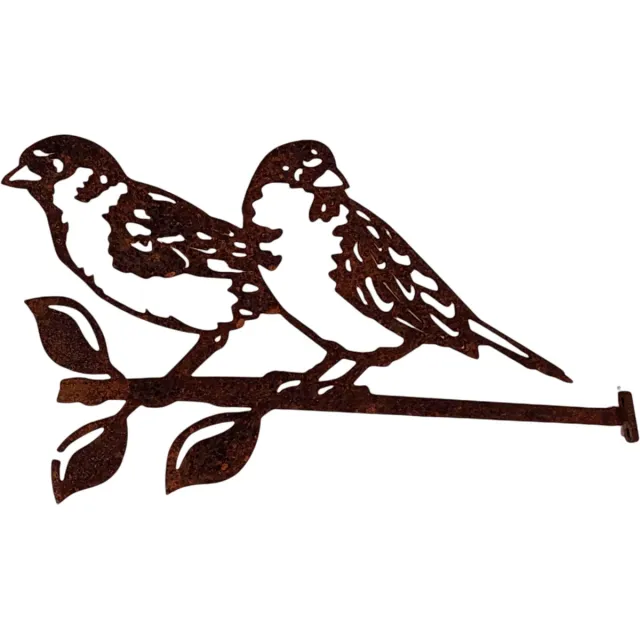 rusty friends metalen mussen op een tak - cortenstaal - roest - tuinidee - tuinbeeld