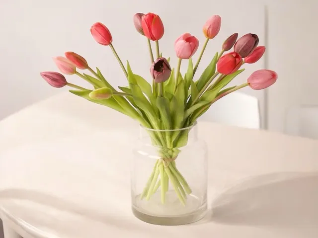 Winq Kunsttulpen in glasvaas Multicolor-15stuks-kunstbloemen-excl. vaas fuchsia, pink, mauve