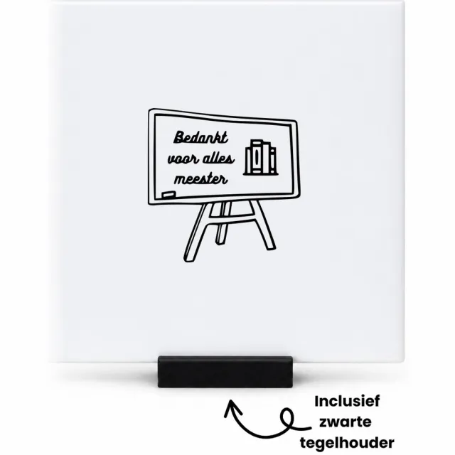 Hacebo Bedankt voor alles meester tegeltje met tegelhouder - Meester - Cadeaupakket meester - tegeltjes met tekst - einde schooljaar - afscheid - Leuk cadeau voor je meester om te geven - spreuktegels - 10.8x10.8 CM Wit