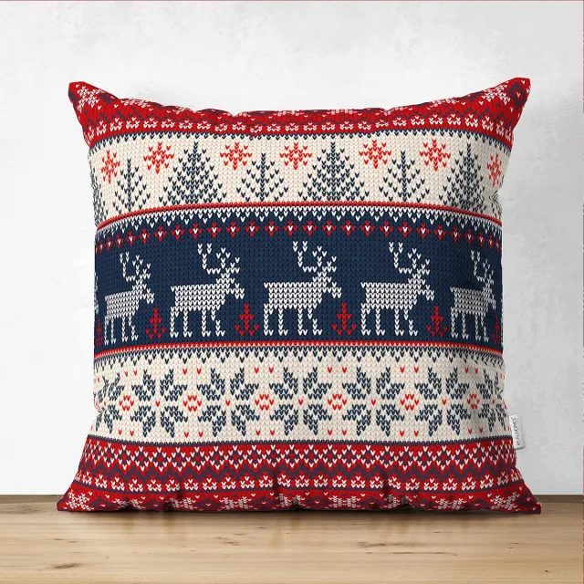 De Groen Home Sierkussen Velvet - 45x45 cm - Kerst rendieren - Inclusief binnekussen Rood