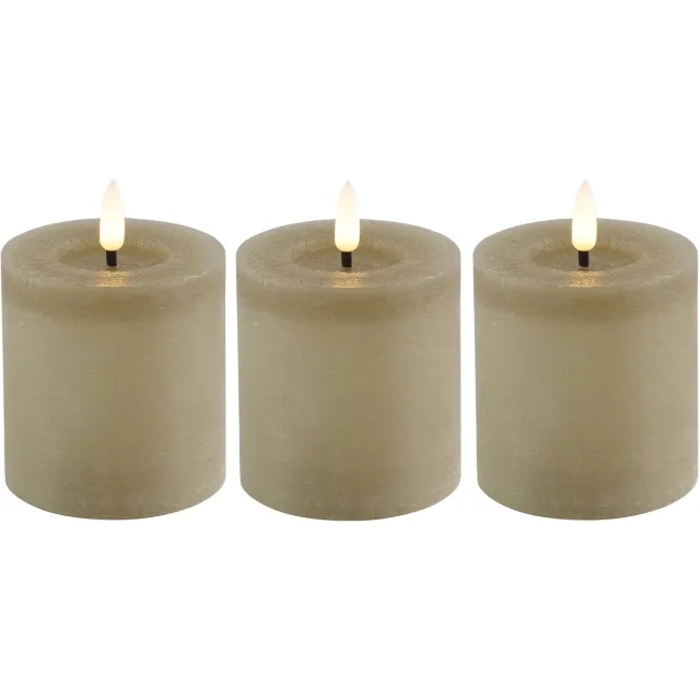 Countryfield Lyon LED kaars/stompkaars - 3x - beige - D7,5 x H8 cm - timer