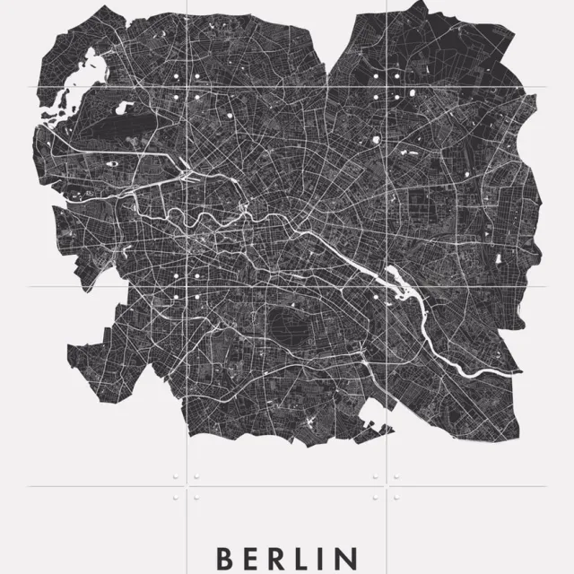 IXXI Berlin City Map, Kunst in Kaart - 60 x 80 cm - Grote wanddecoratie en posters - Line art, Minimalisme, Geometrische Kunst, Grafisch Ontwerp Zwart / Zwart en wit / Monochroom