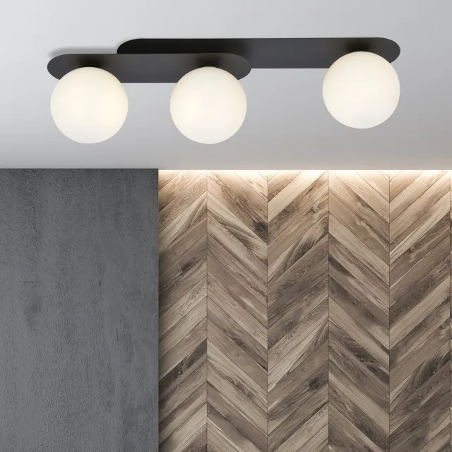 Emibig Randers triple ovalen plafondlamp zwart met 3 witte glazen bollen E14 - Perfect voor moderne interieurs Zwartachtig