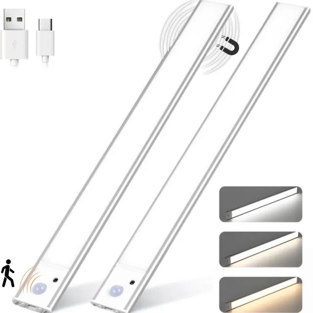 Omniscient Led Lamp met Bewegingssensor - Kastverlichting - Keukenverlichting Onderbouw Led- Nachtlampje - Meerdere Kleurtemperaturen - Dimbaar - 2x 30 cm - Nachtlampje met Sensor - Binnen - USB-C Oplaadbaar - Trapverlichting - Magnetisch - Kastlamp wit