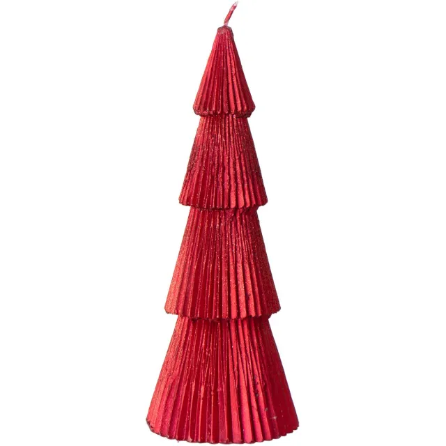 J-Line Dennenboomkaars - paraffine - kerstrood - small - set van 2