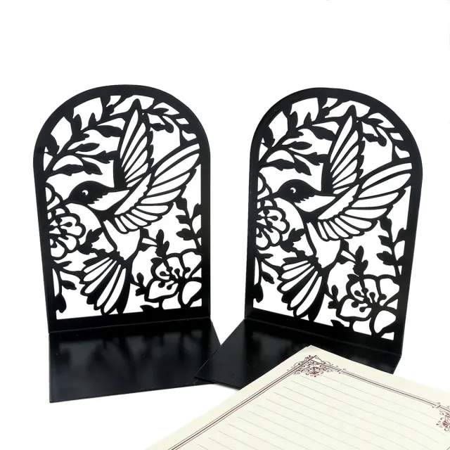 Ynkkvre Boekensteun - Zwart - Stevig & Elegante Design Met Geëmailleerde Vogel - 2 Stuks - Voor Woonkamer Of Kantoor In Zwart