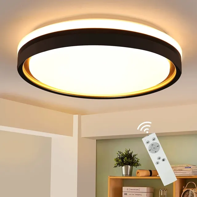 NETTLIFE Plafondlamp LED - zwart goud - Ø30cm slaapkamerlamp - dimbaar met afstandsbediening - rond - 18W woonkamerlamp - moderne keukenlamp voor hal slaapkamer