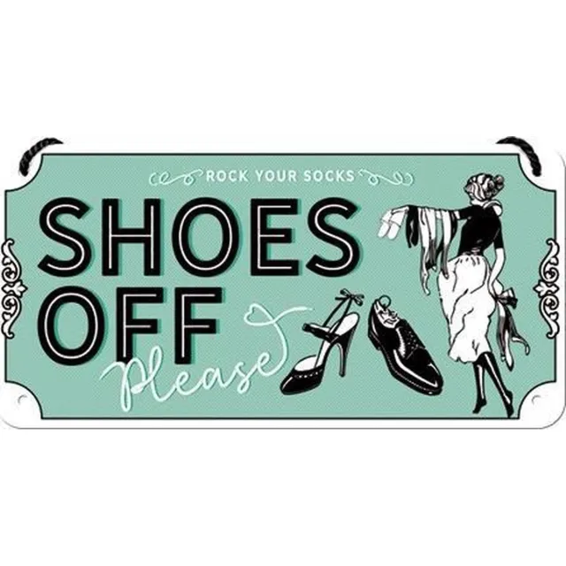 Nostalgic Art Merchandising Nostalgic Art Metalen bord Hanging Shoes Off Please 10x20 cm Blauw/Groen