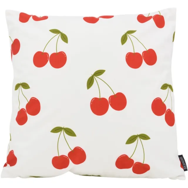 Gek op Kussens! Red Cherry Kussenhoes | 45 x 45 cm | Katoen/Polyester wit