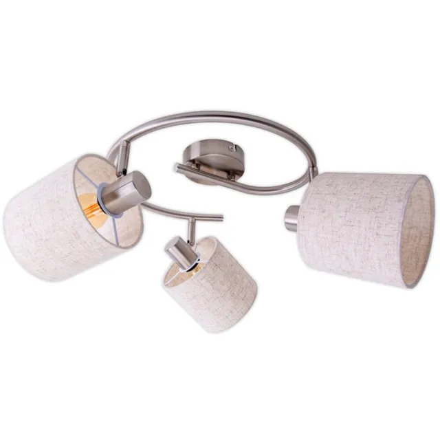 Näve Leuchten Plafondlamp Wandlamp "Maron" 52cm lengte 3 spots E14 Chroom Textiel Grijs