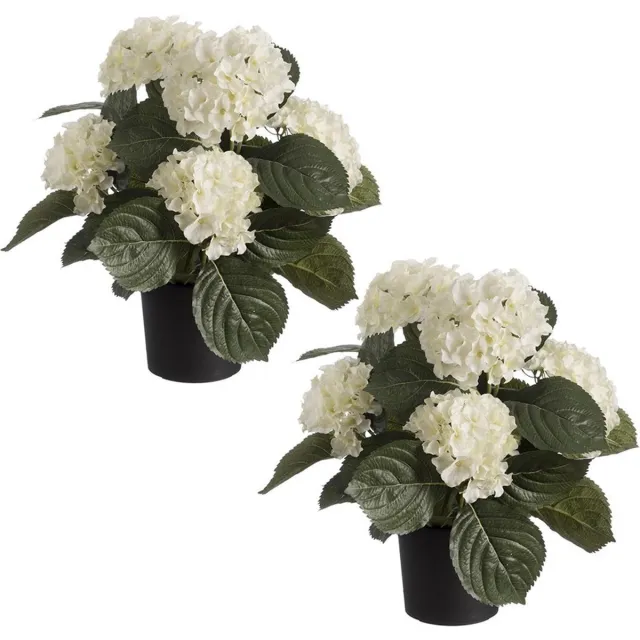 Louis Maes Kunstplant - Set van 2x stuks - Hortensia hydrangea - wit - in pot - 44 cm - met bloemen
