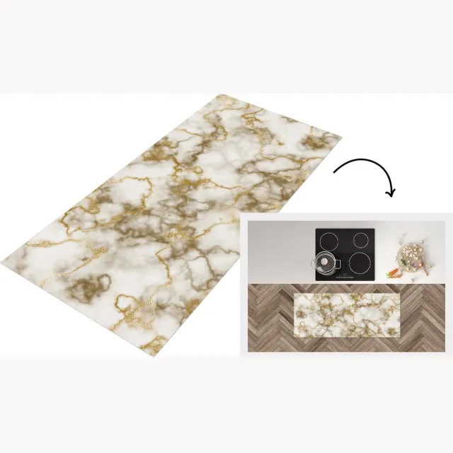KitchenYeah Keukenloper - Loper keuken - Marmer - Wit - Gouden - Keukenloper vinyl Multicolor