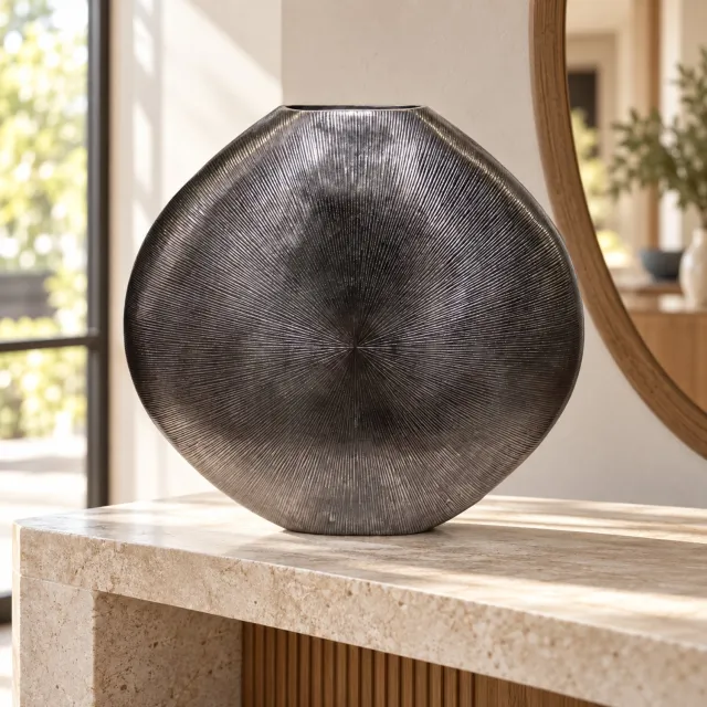 Hoppa! Platte vaas met zonmotief - Antraciet - 10 x 60 x 56 cm (B x D x H)