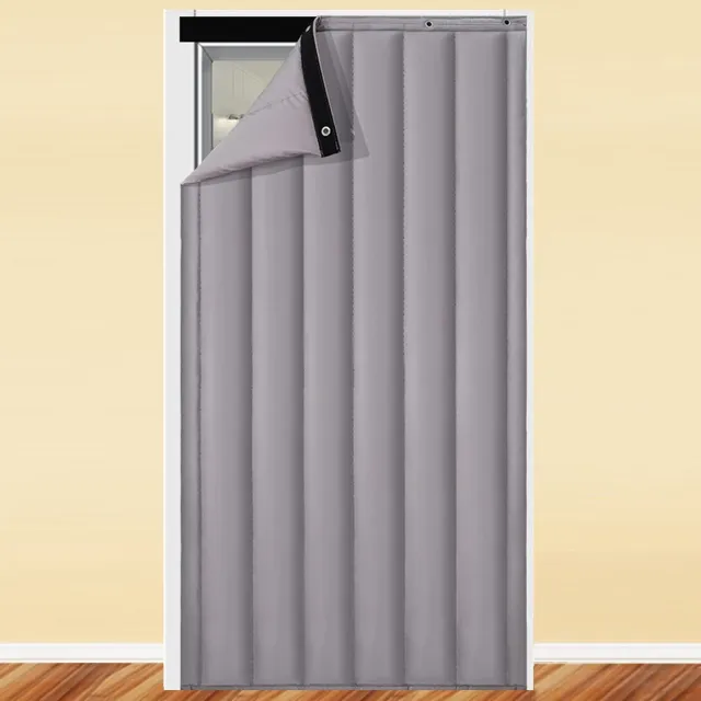 Famanu Thermisch deurgordijn voor geluidsreductie en isolatie, 90 x 200 cm, grijs, wind- waterdicht, zware belasting voor optimale bescherming tegen kou en geluid