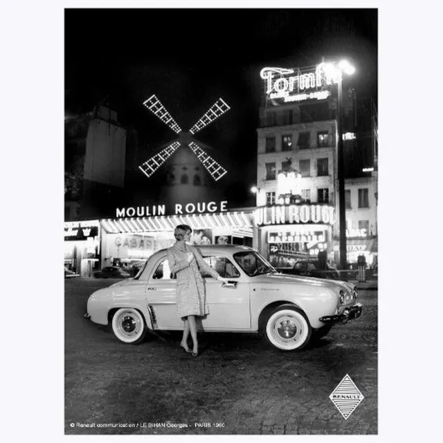 i&s collector metalen wandbord Renault Dauphine Moulin rouge 15x21 cm zwart wit