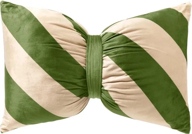 Textino JINGLE-PILLOW - sierkussen 30x50 cm - strikvorm - gestreept - Bronze Green - groen, beige