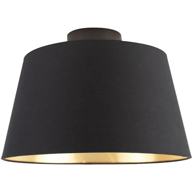 QAZQA combi cl - Klassieke Plafondlamp met kap - 1 lichts - Ø 320 mm - Zwart Goud - Woonkamer | Slaapkamer | Keuken