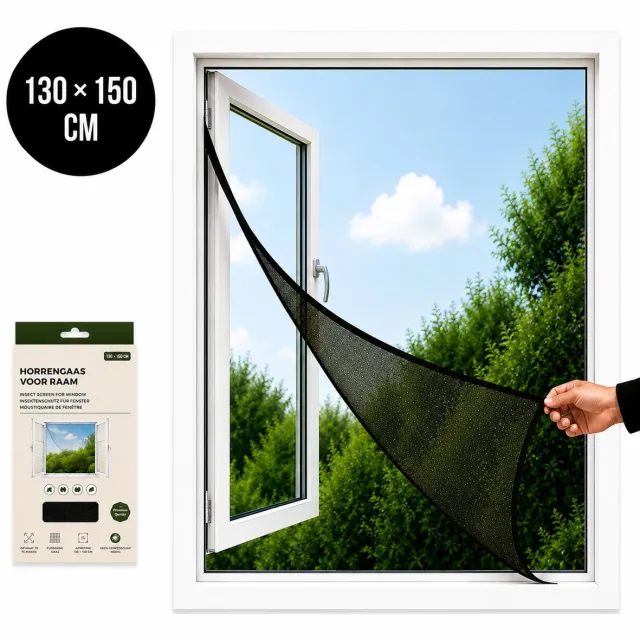 dravaro. Raamhor 130x150cm – Hor voor Raam – Insectenhor – Horren Raam – Vliegenraam – Muggengaas – Zelfklevende Hor – Op Maat Knipbaar – Zwart
