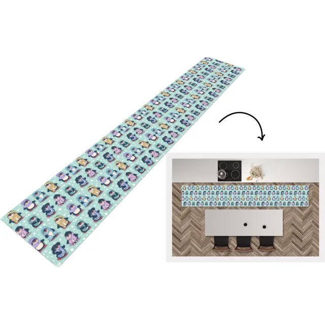 KitchenYeah Keukenloper - Loper keuken - Design - Winter - Pinguïn - 300x50 cm - Keukenloper vinyl Multicolor