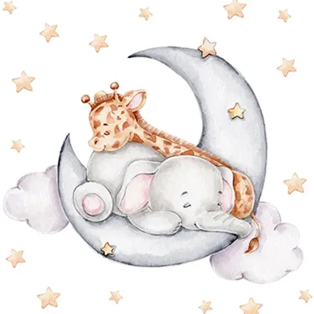 CuteWalls Muurstickers Babykamer | Muursticker Babykamer | Muursticker Vinyl | Olifant en giraf op maan Multicolor