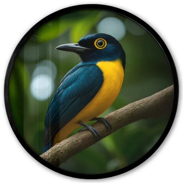 FrameYourWall Poster in lijst Rond - Fotolijst 40x40 cm - Posters - Vogel - Tak - Geel - Bladeren - Ronde posterlijst zwart - Decoratie - Wanddecoratie woonkamer - Muurdecoratie slaapkamer