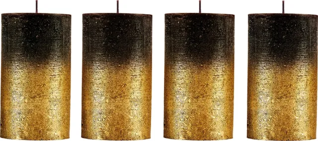 Candelo 4-delige set kaarsen rustiek stompkaarsen – zwart metallic goud – kaars 12 cm – brandduur ca. 54 uur kerstkaarsen adventskranskaars Schwarz Gold