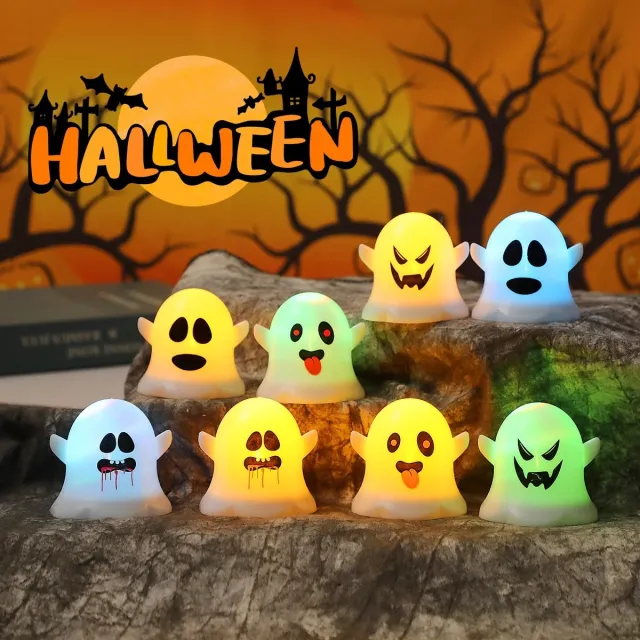 Daity 8-delige Halloween-nachtlamp, spookachtige LED-kaarslamp, Halloween-nachtlamp met kaars voor binnenfeesthaard (4 kleuren + 4 warme lichten) Veelkleurig