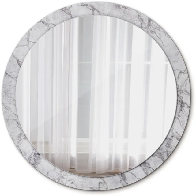 TULUP Spiegel - Ronde vorm Spiegel - op gehard Glas - Wit marmer - Diameter: 100 cm - Spiegel met decoratief motief - Stijlvol accent - Grijze - Inloopkastspiegel – Badkamerspiegel - Kleedkamer - Make-up Spiegel - Montageset Grijs Wit marmer