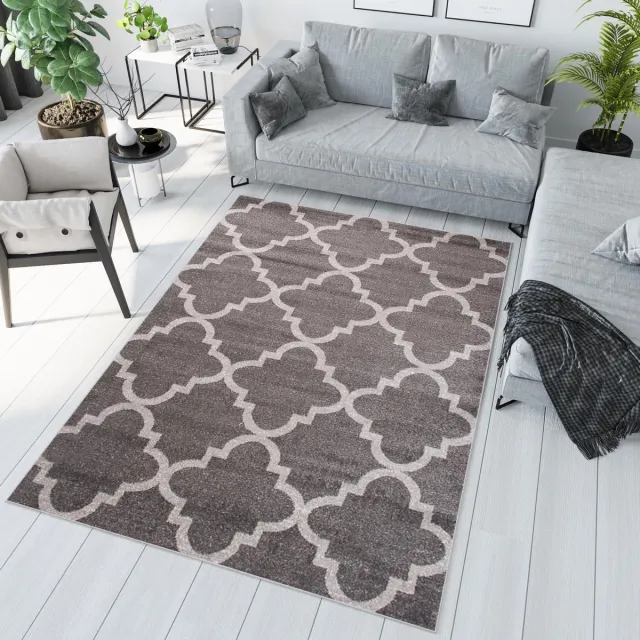 Tapiso Sari Vloerkleed Woonkamer Slaapkamer Laagpolig Antraciet Marokkaanse Trellis Modern Design Interieur Hoogwaardig Duurzaam Tapijt