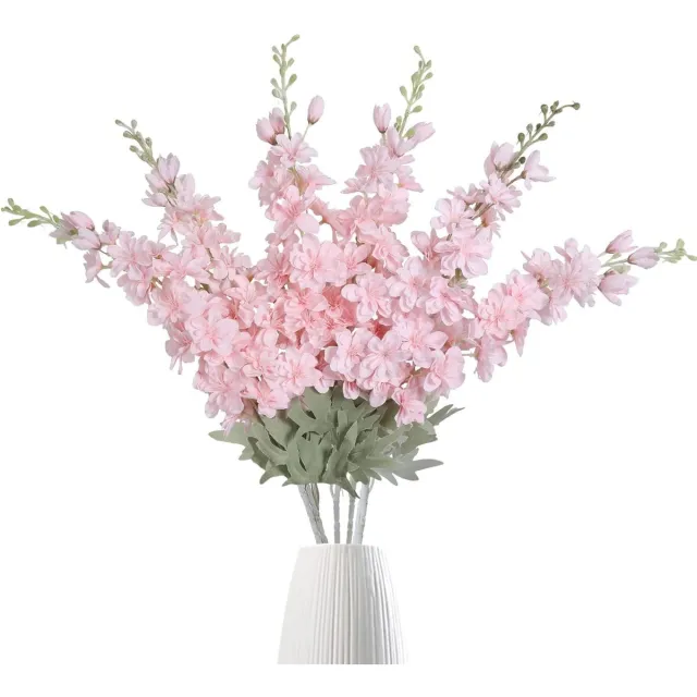 Shagam Champagnekleurig Delphinium Kunstbloem - Kunstbloemen Boeket - 6 Stuks - Kunstmatige Delphinium - Champagnekleur - Elegante en Luxe Occasies - Sophistication en Klasse - Huisdecoratie - huwelijksdecoratie - feestdecoratie- Gemakkelijke Installatie Roze