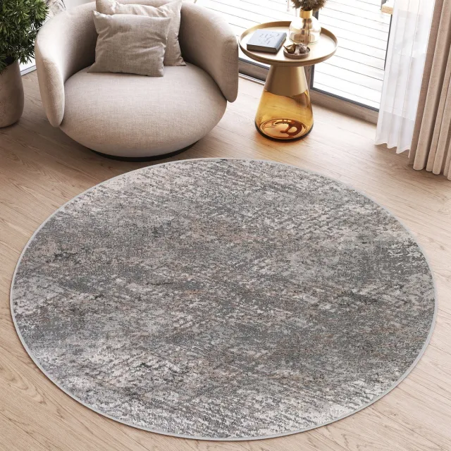 Tapiso Valley Rond Vloerkleed Grijs Gezaagd Laagpolig Tapijt Maat- 80x80 Donker Grijs